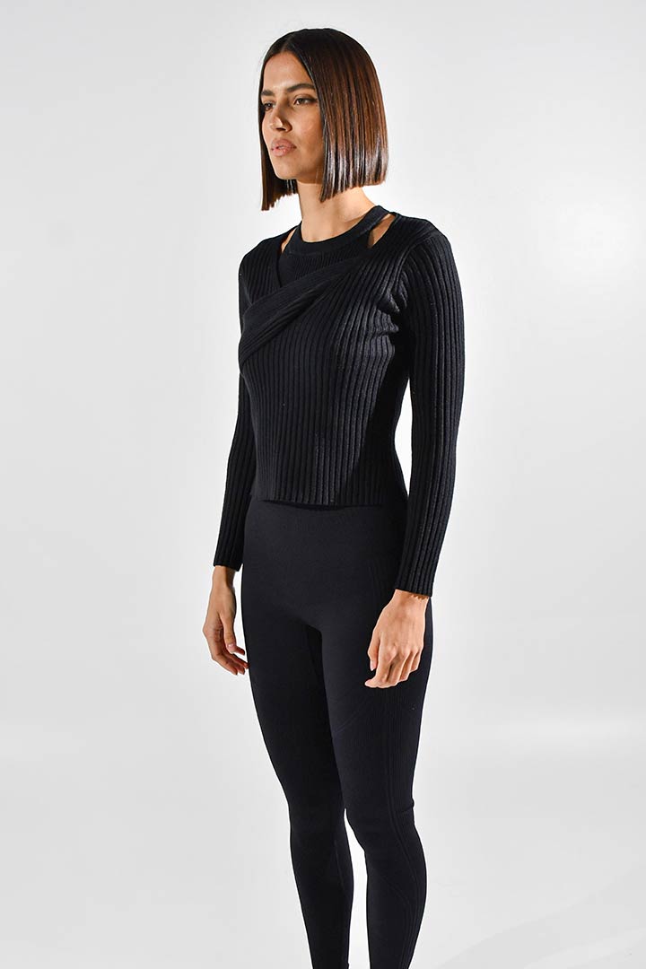 Picture of Twisted Halter Knitted Top-Black