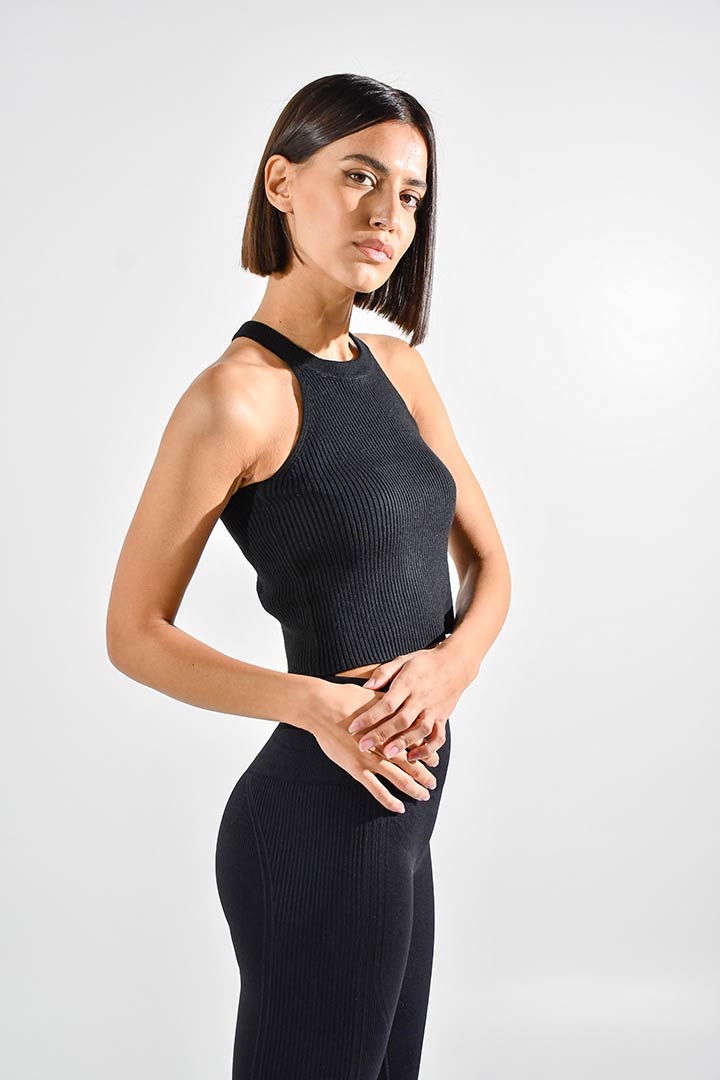 Picture of Twisted Halter Knitted Top-Black