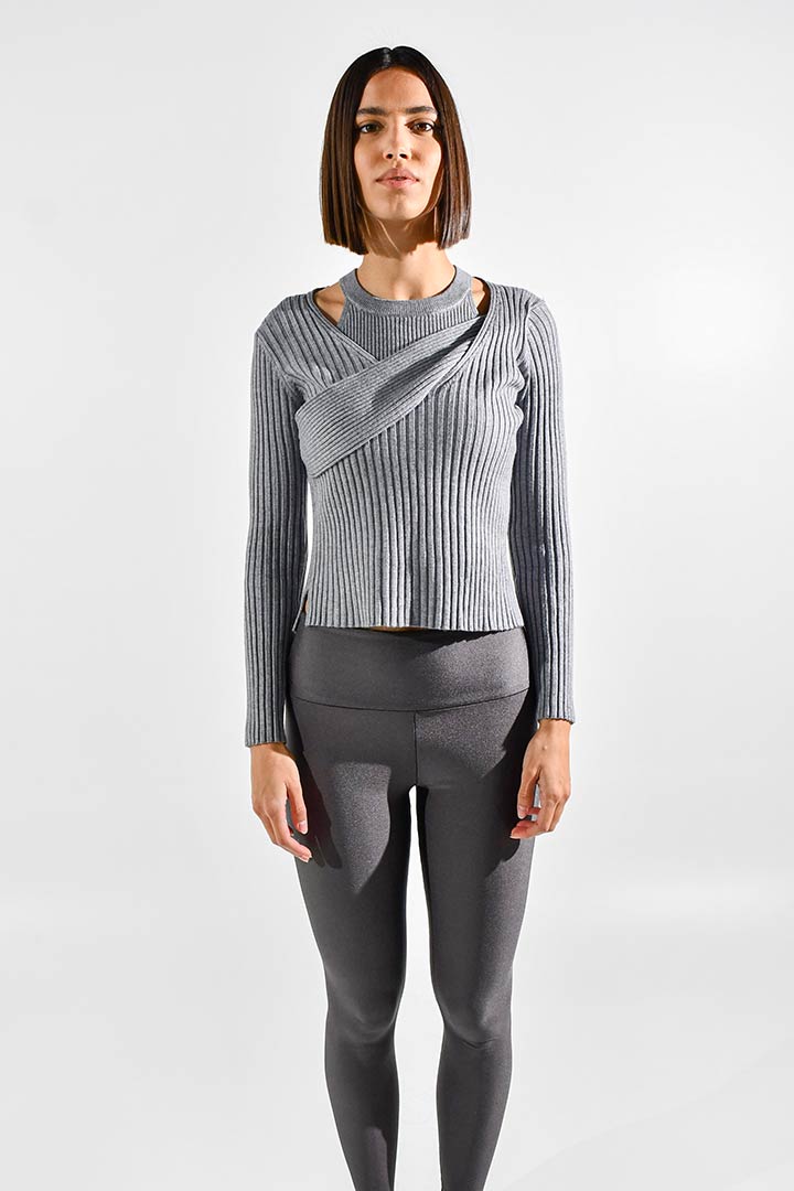 Picture of Twisted Halter Knitted Top-Grey