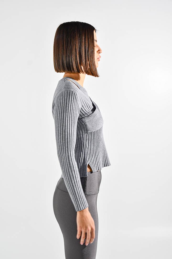 Picture of Twisted Halter Knitted Top-Grey