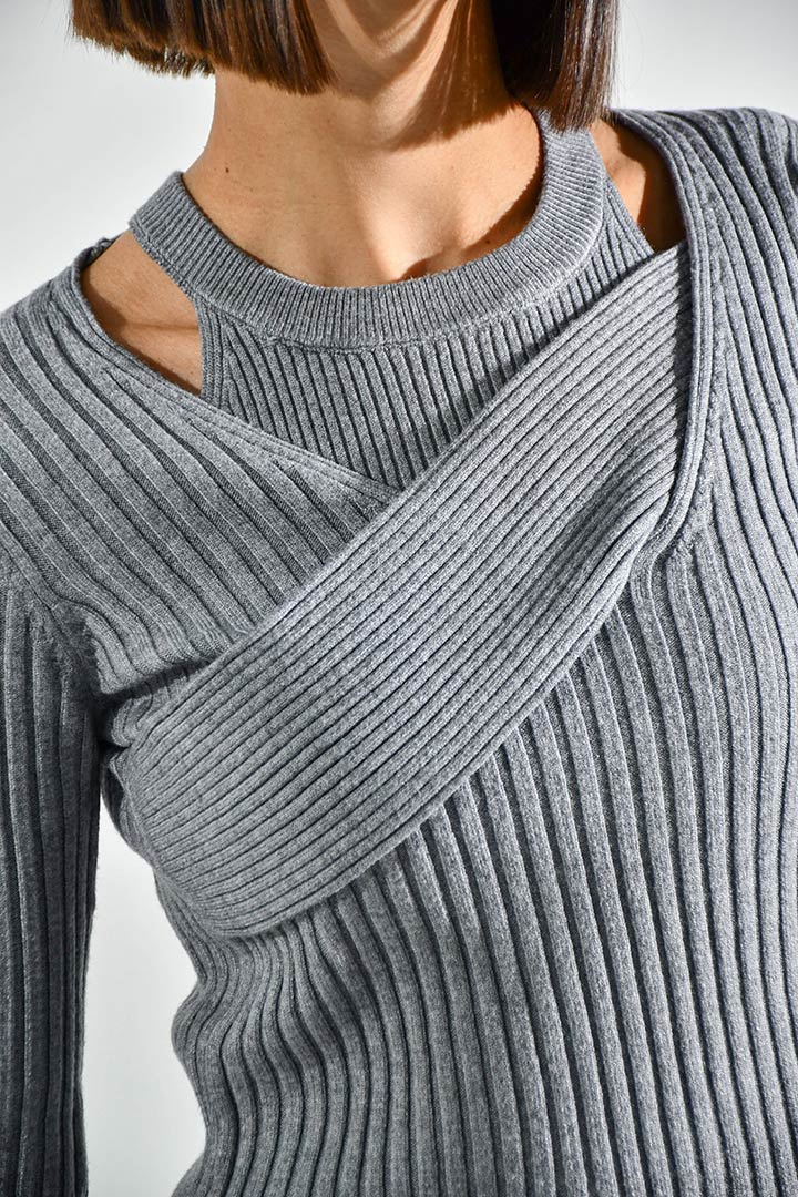 Picture of Twisted Halter Knitted Top-Grey