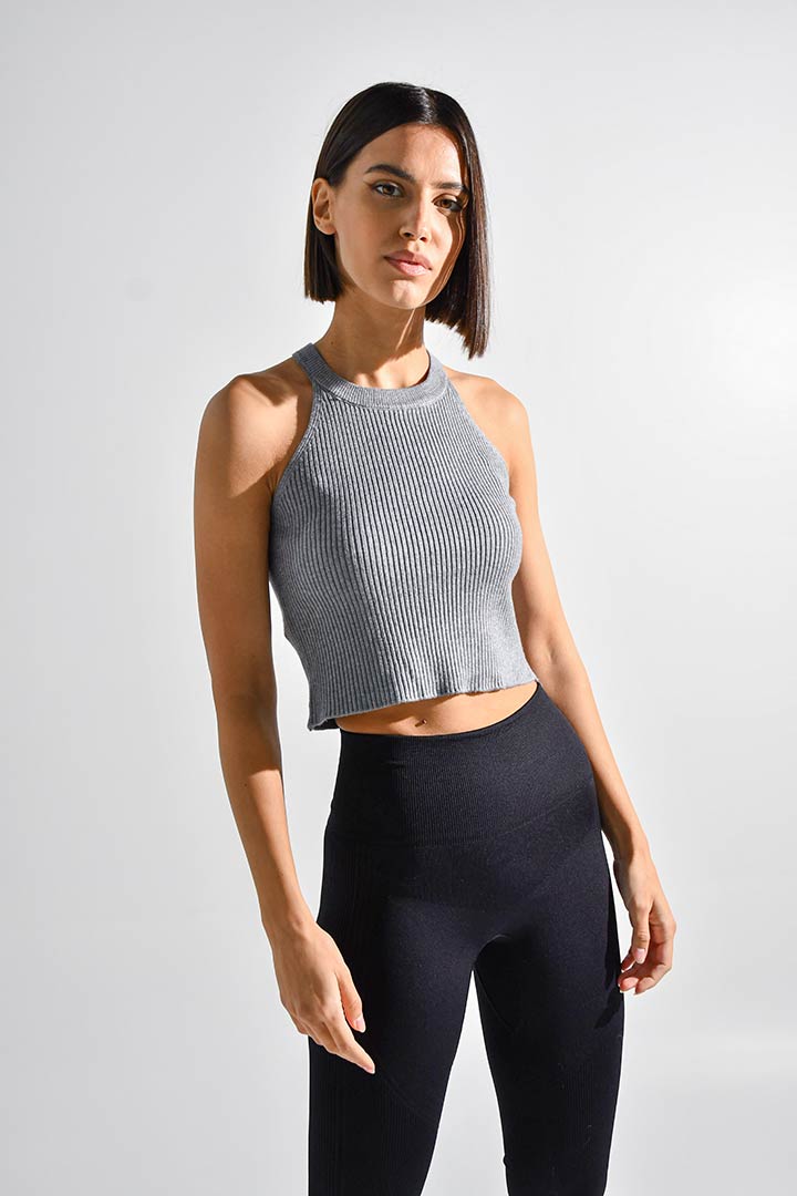 Picture of Twisted Halter Knitted Top-Grey