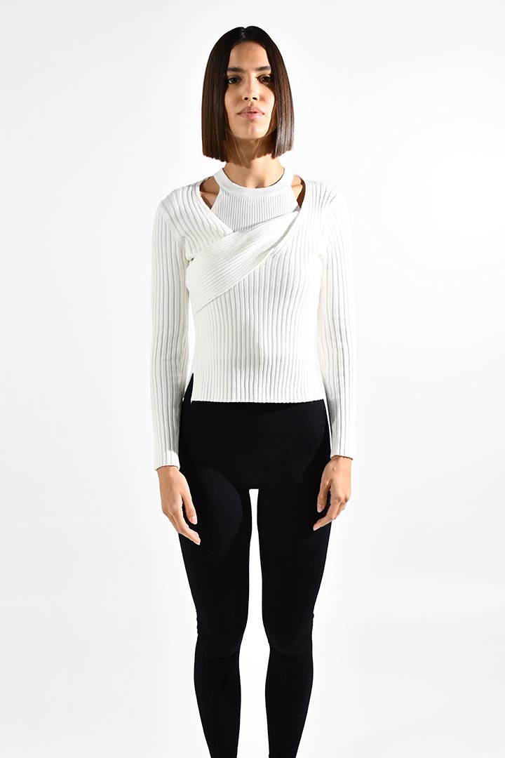Picture of Twisted Halter Knitted Top-White