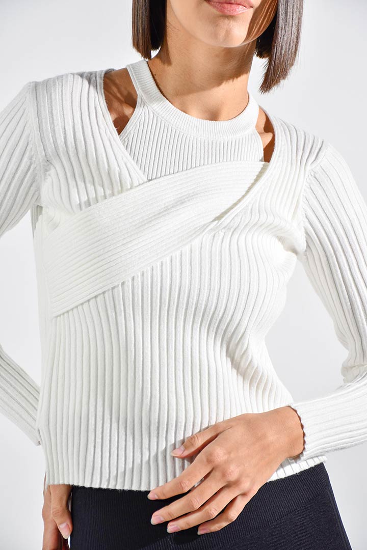 Picture of Twisted Halter Knitted Top-White