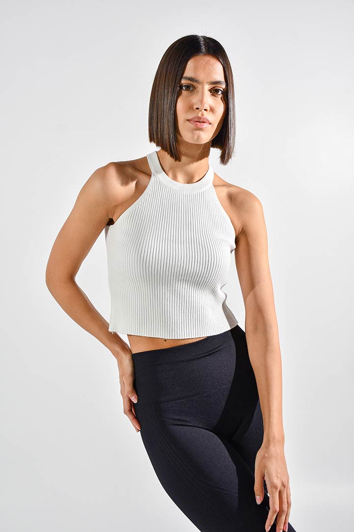 Picture of Twisted Halter Knitted Top-White