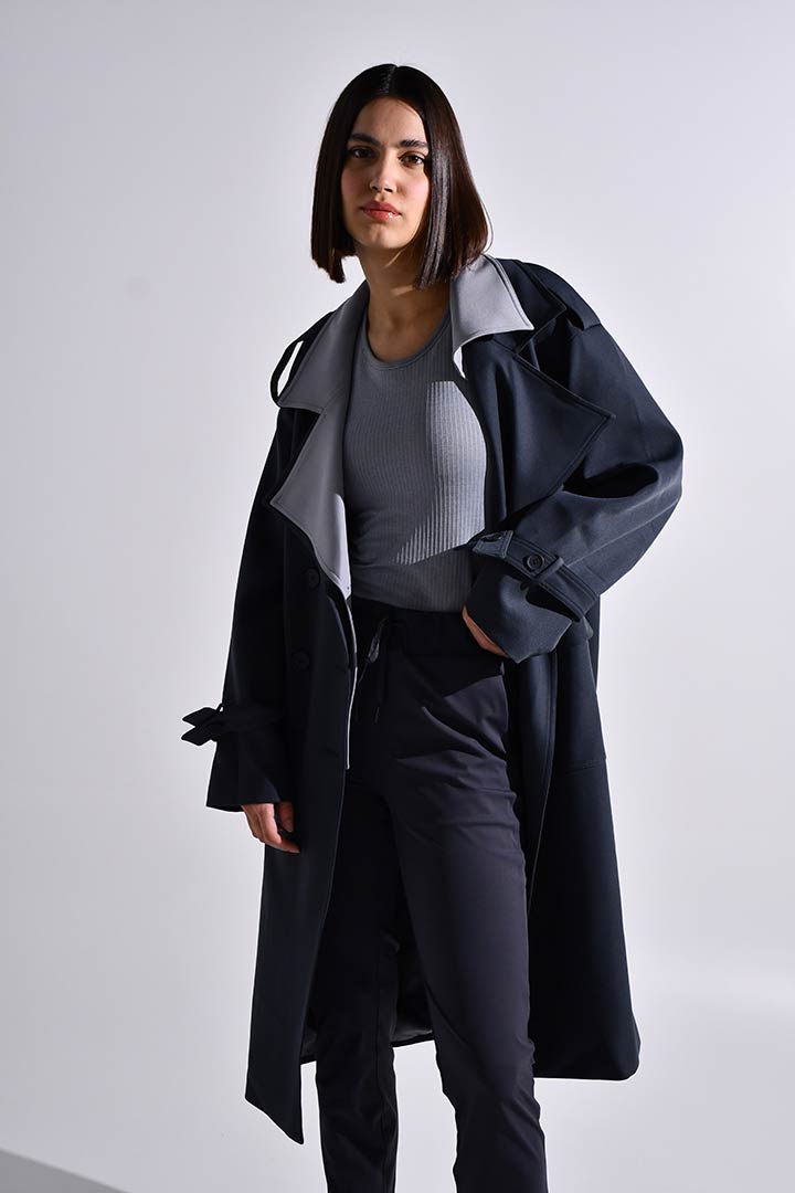 Picture of Double Layered Oversized Trench-Navy