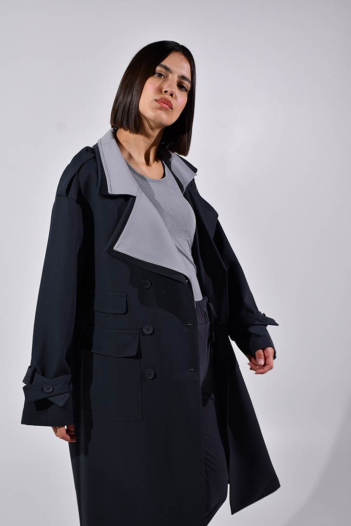 Picture of Double Layered Oversized Trench-Navy