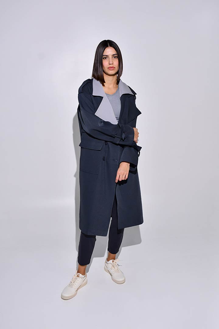 Picture of Double Layered Oversized Trench-Navy