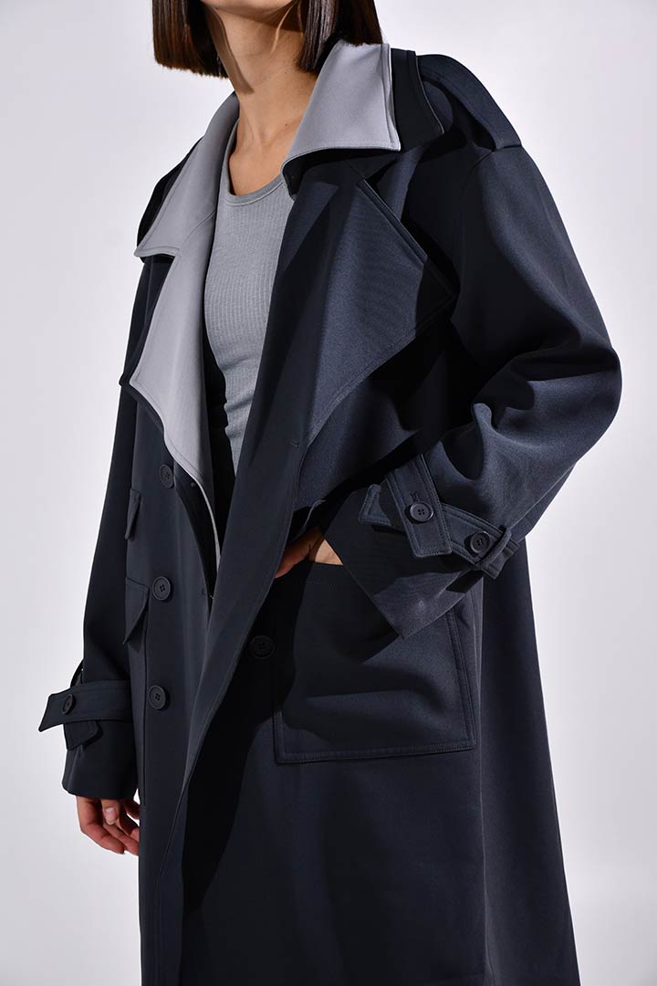 Picture of Double Layered Oversized Trench-Navy