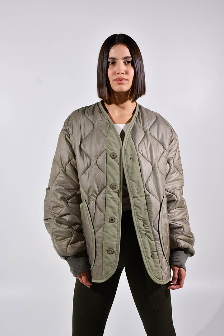 Picture of Laura Boyfriend Quilted Coat-Green