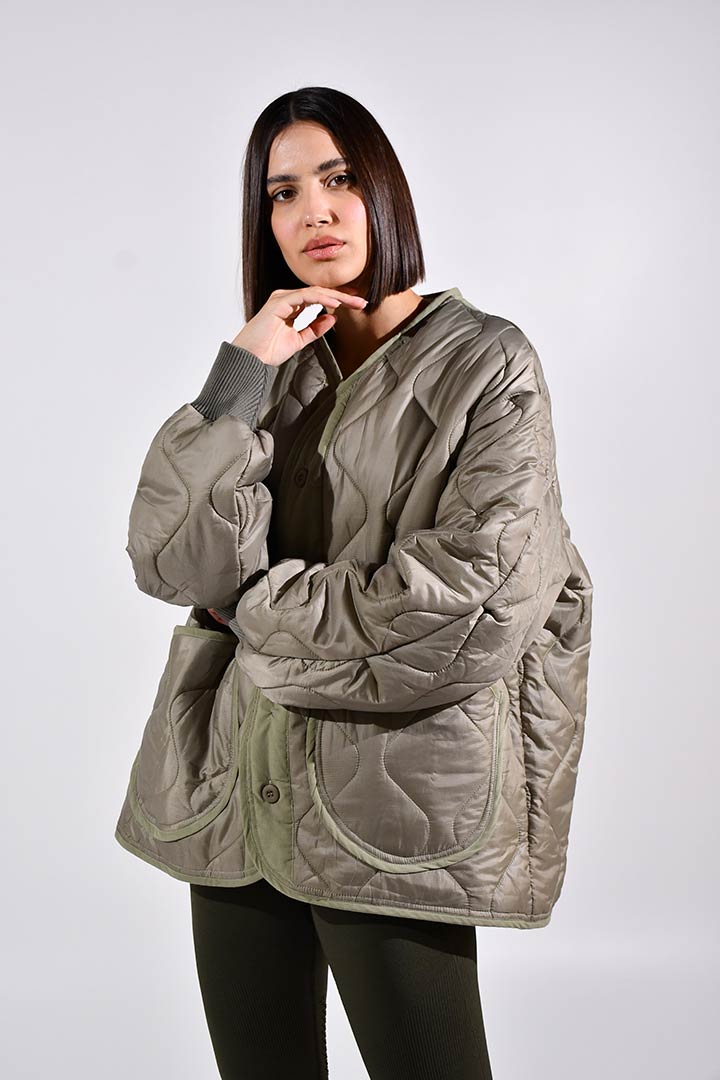 Picture of Laura Boyfriend Quilted Coat-Green
