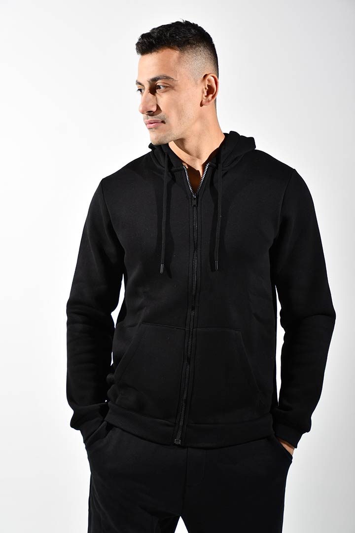 Picture of Zipper Hooded Sweatshirt-Black