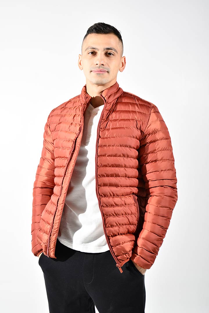 Picture of High Neck Puffer Jacket-Brick Red