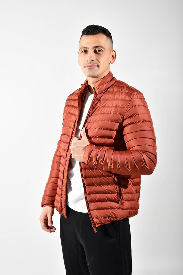 Picture of High Neck Puffer Jacket-Brick Red