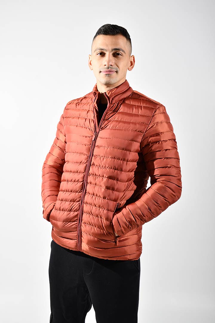 Picture of High Neck Puffer Jacket-Brick Red