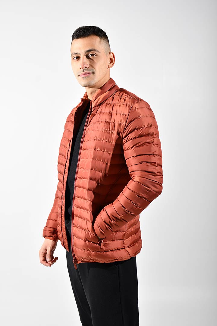 Picture of High Neck Puffer Jacket-Brick Red