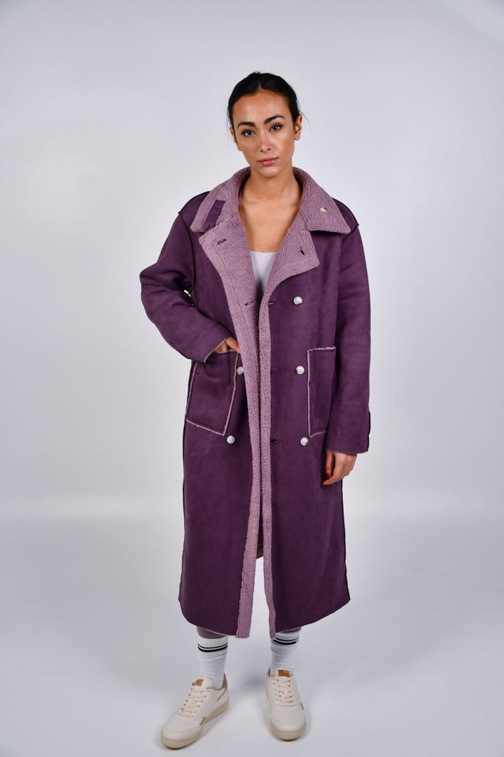 Picture of Reversible Fur Coat-Purple