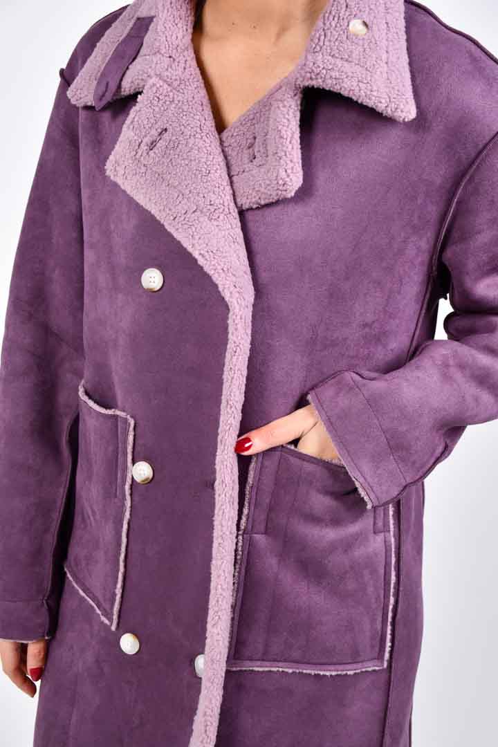 Picture of Reversible Fur Coat-Purple