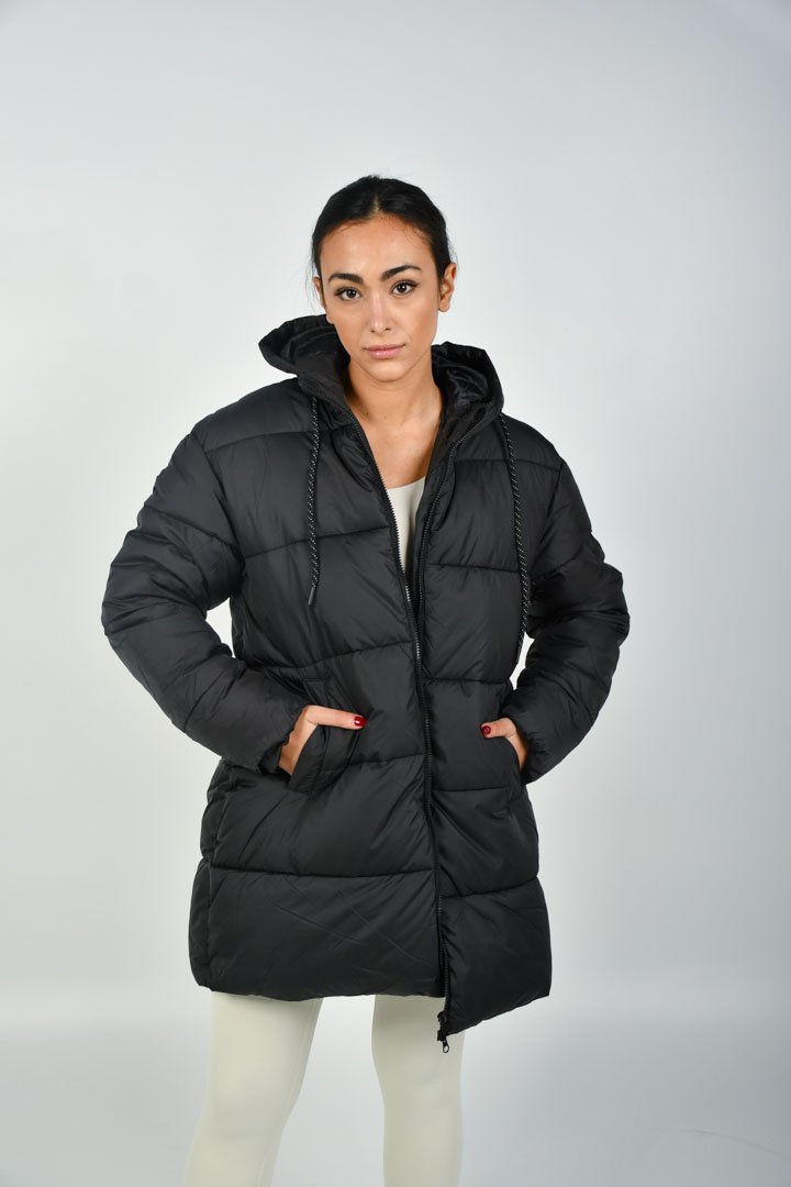 Picture of Hooded Quilted Puffer Coat-Black