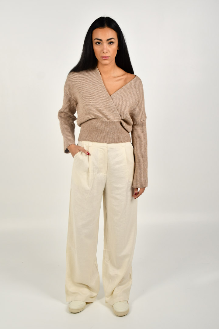 Picture of V Neck Knitted Sweater-Beige