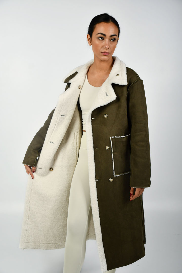 Picture of Reversible Fur Coat-White/Green