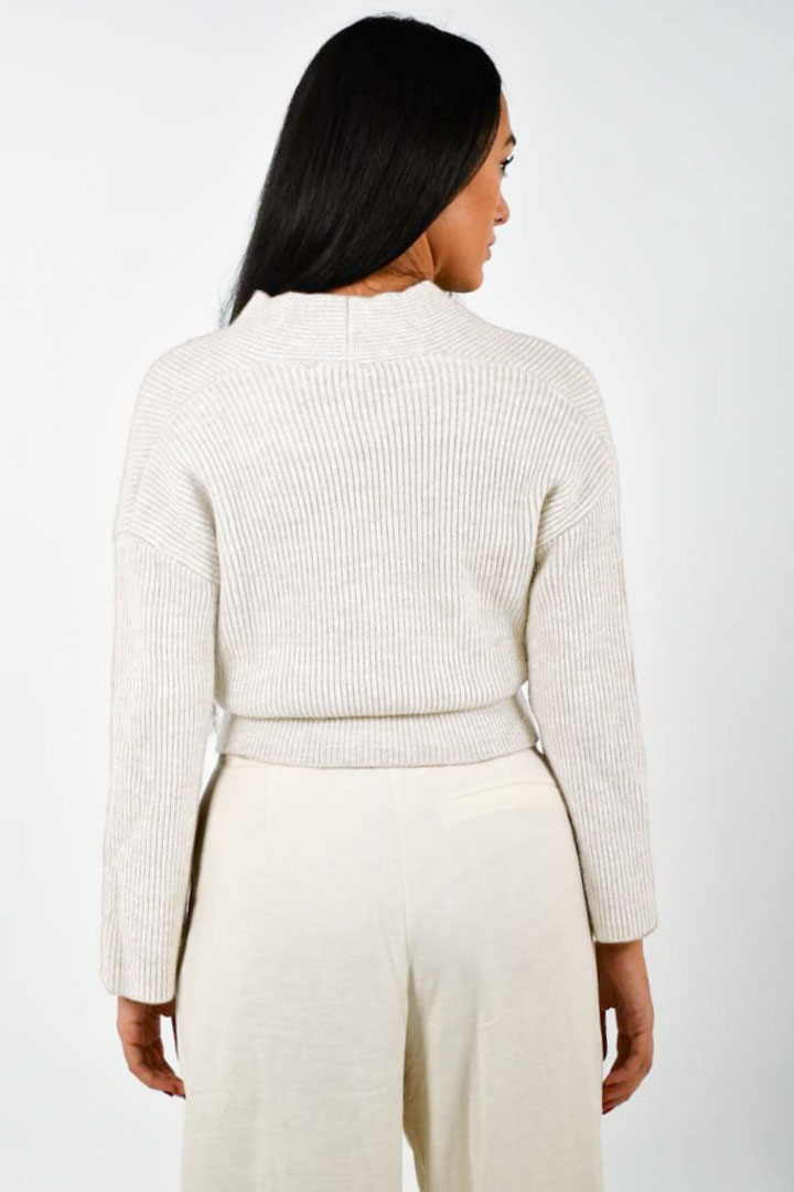 Picture of V Neck Knitted Sweater-Creme