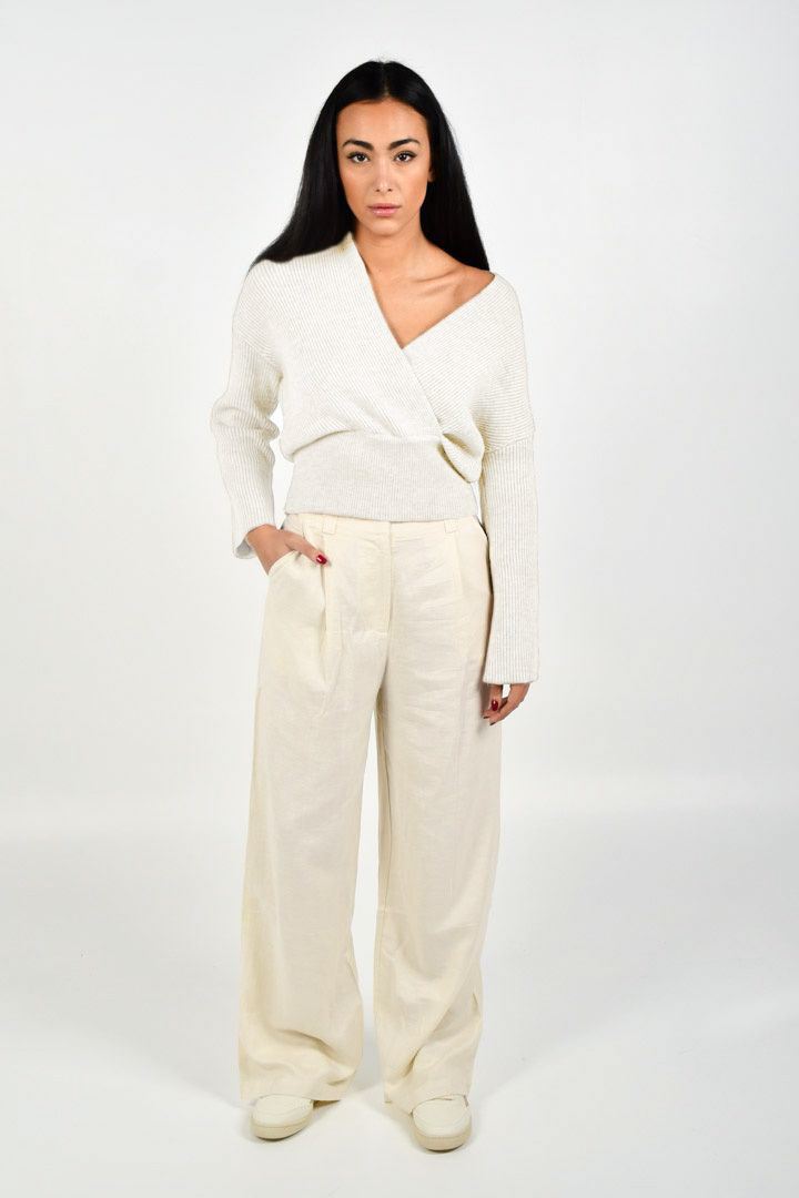 Picture of V Neck Knitted Sweater-Creme