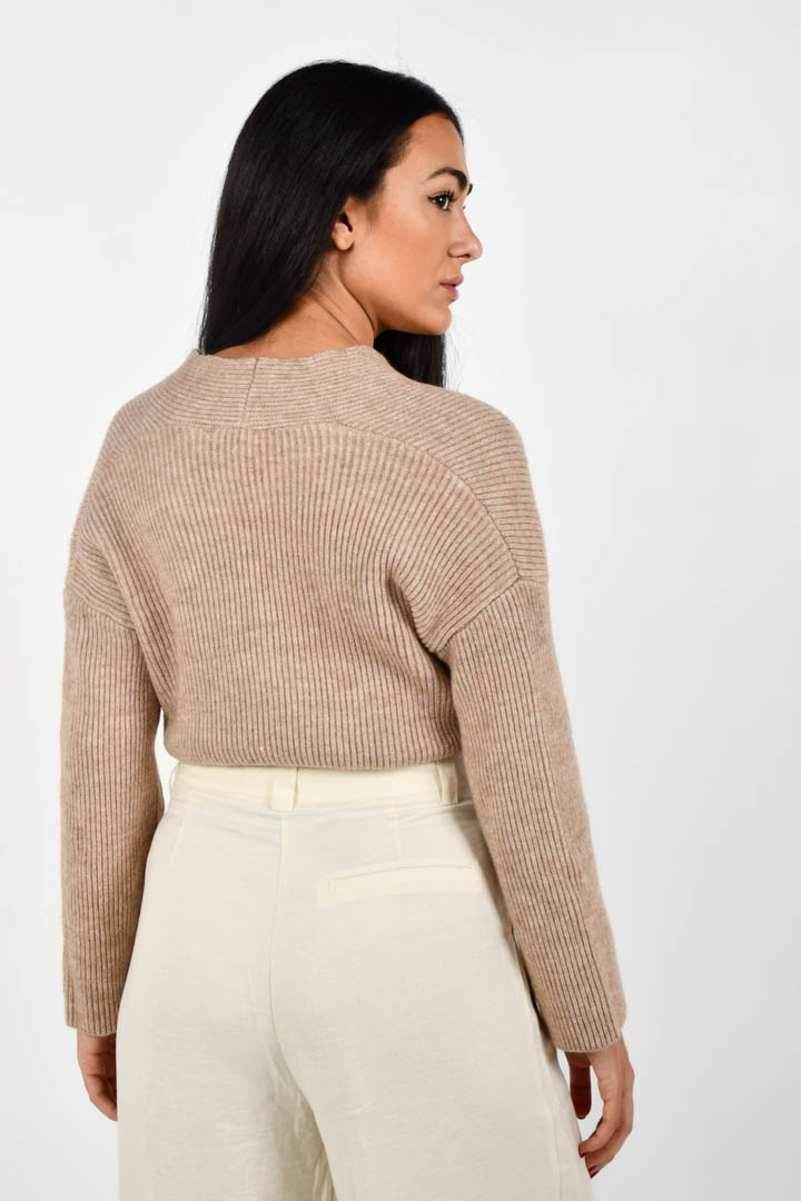 Picture of V Neck Knitted Sweater-Beige