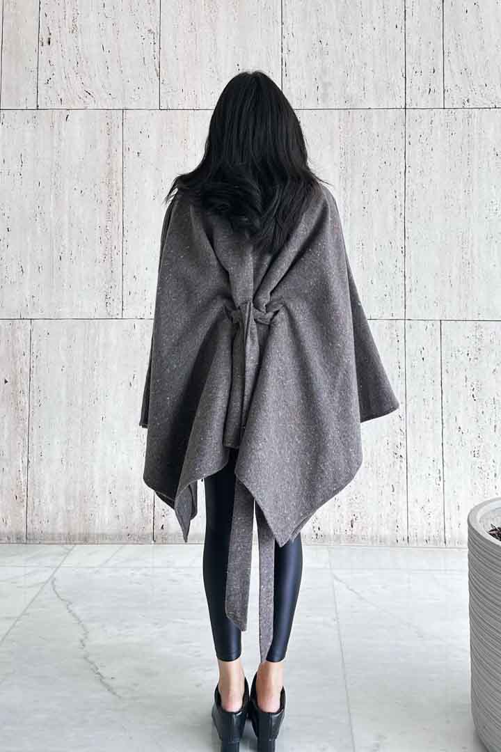 Picture of Cloak Sleeve Over Coat-Grey