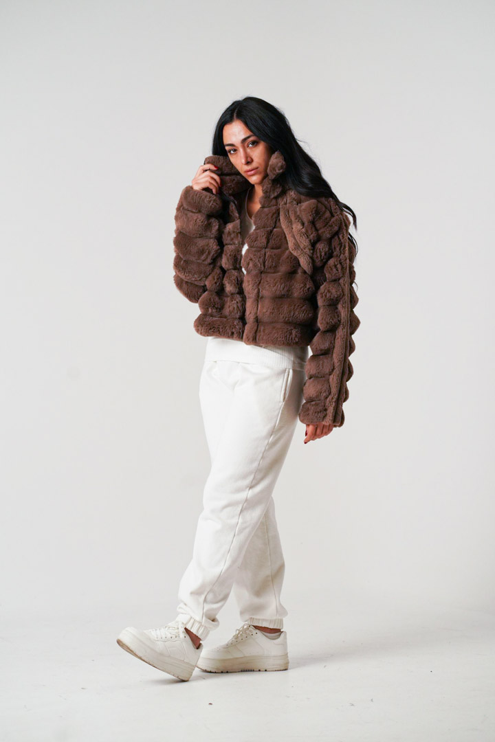 Picture of Brown Short Fur Bomber Coat-Brown