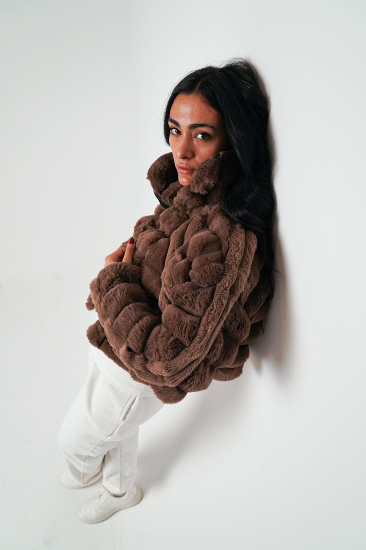 Picture of Brown Short Fur Bomber Coat-Brown