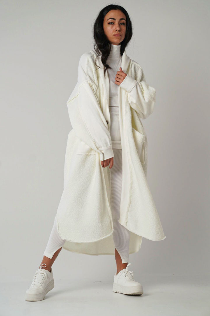 Picture of Long Cream Shearling Cardigan-Creme
