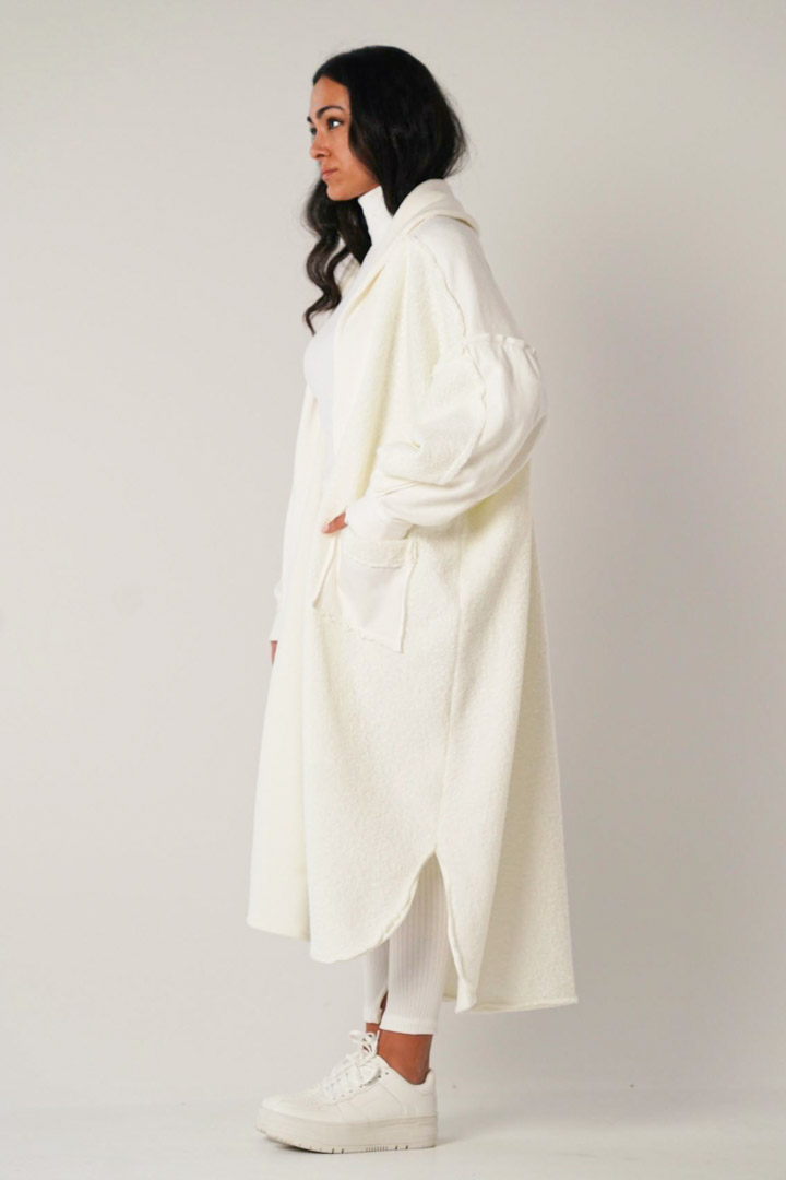 Picture of Long Cream Shearling Cardigan-Creme