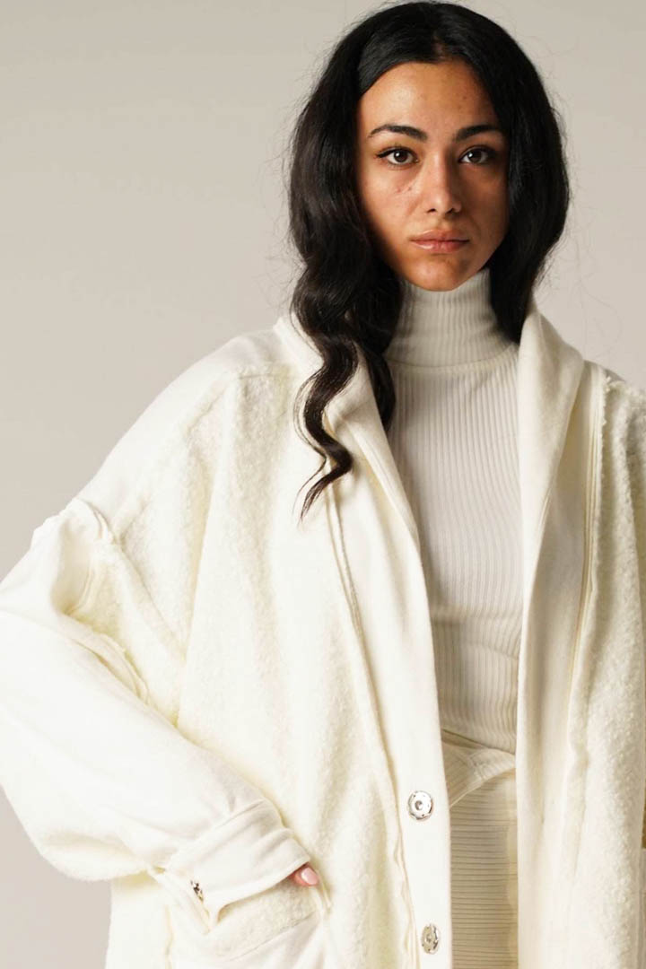 Picture of Long Cream Shearling Cardigan-Creme