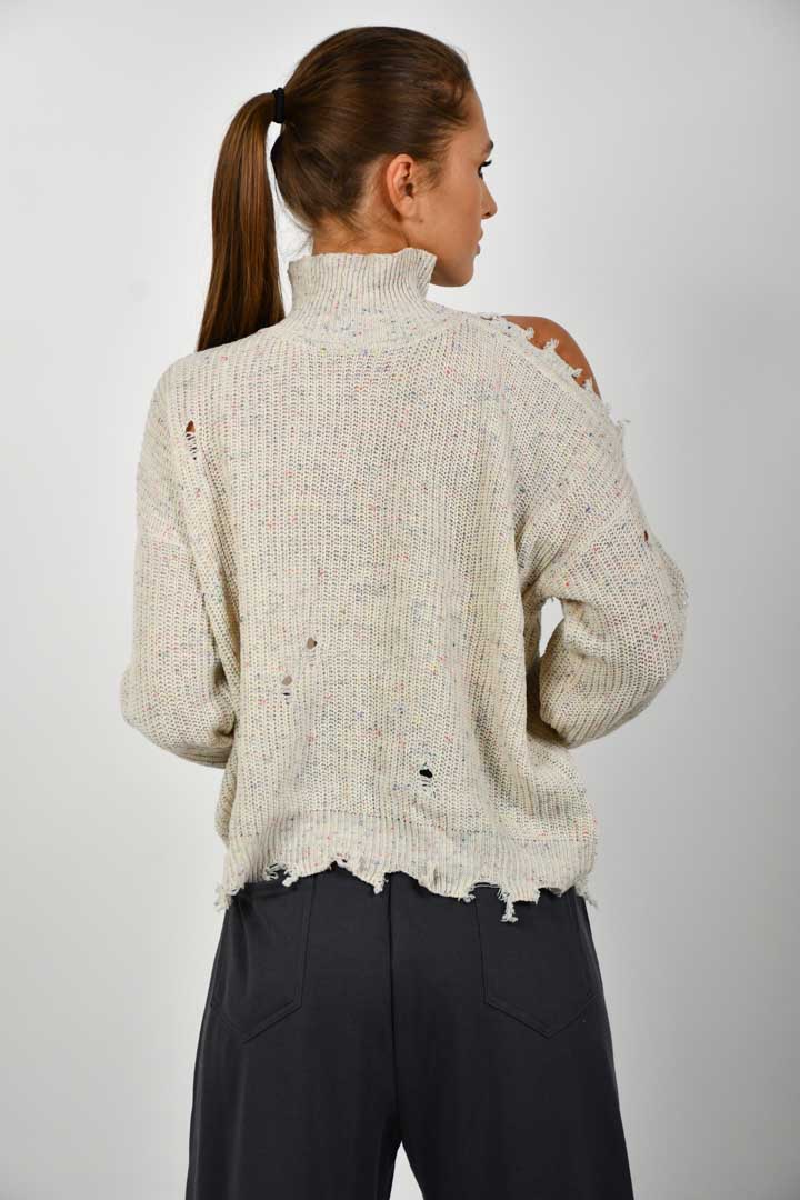 Picture of Mock Neck Cold Shoulder Sweater - Pale Birch