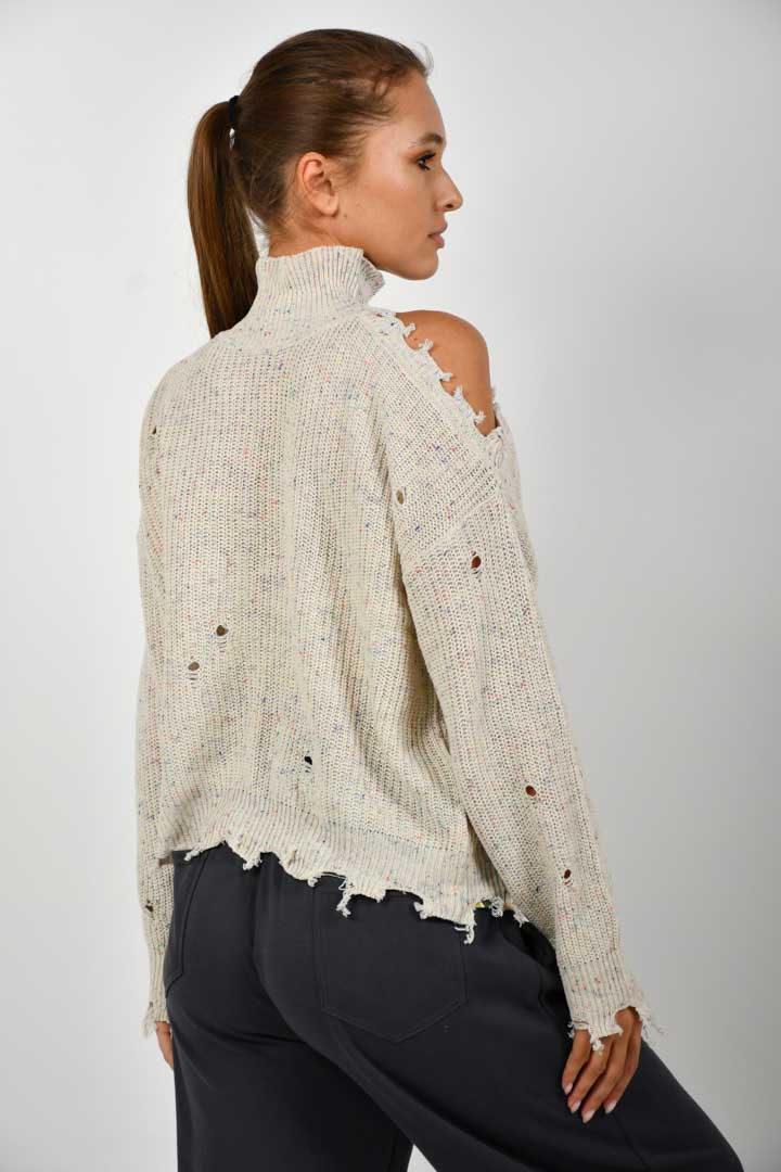 Picture of Mock Neck Cold Shoulder Sweater - Pale Birch