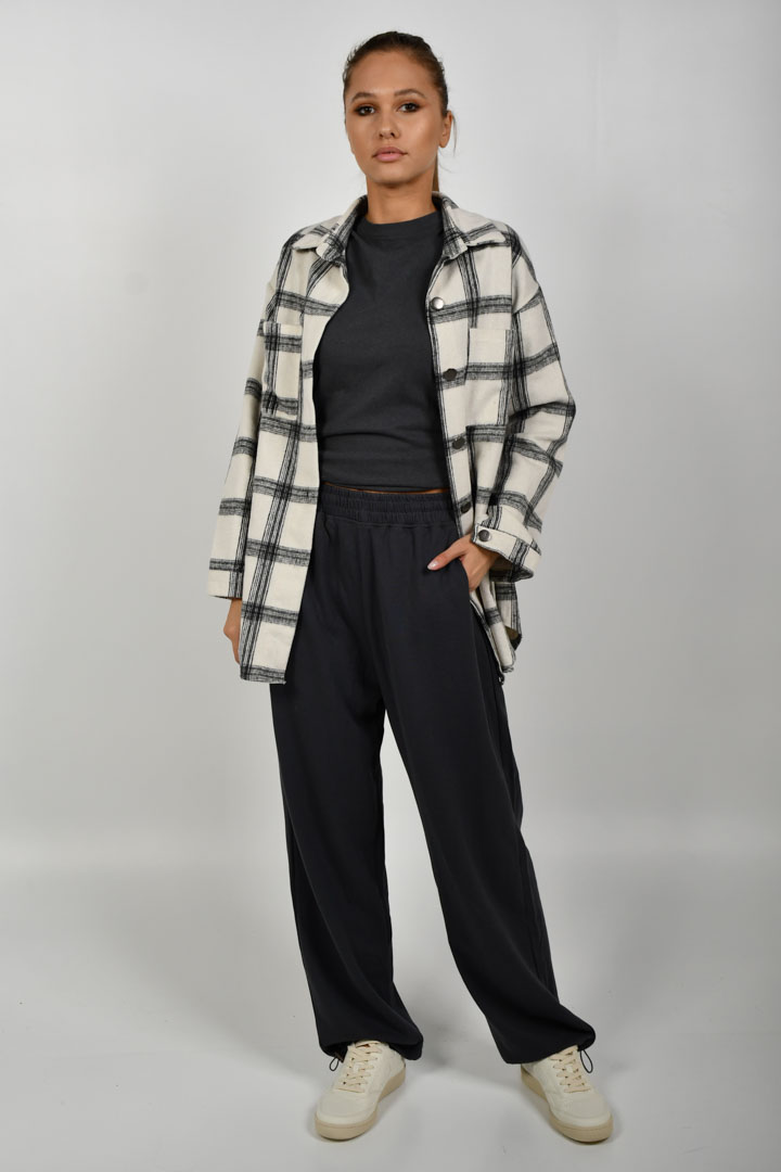 Picture of Button & Pocket Front Plaid High Low Coat - White