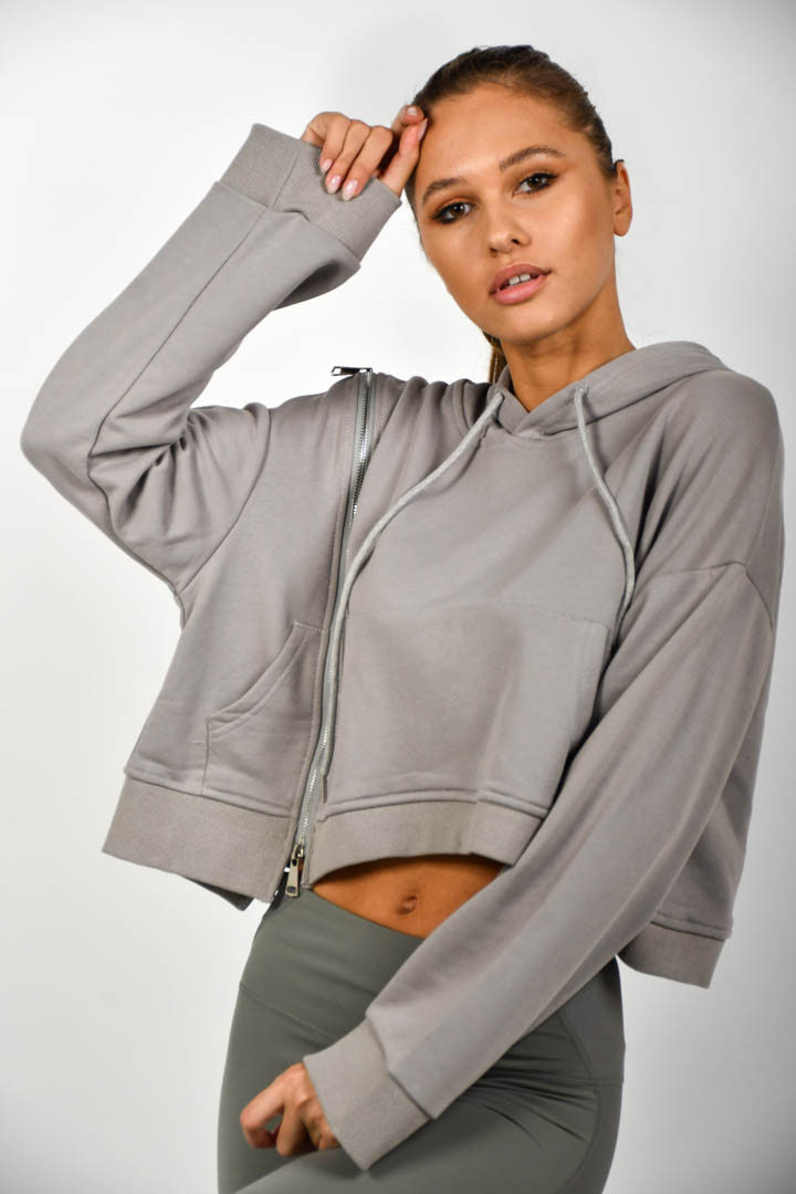 Picture of Drawstring Zipper Contrast Pocket Hoodie - Aloof Grey