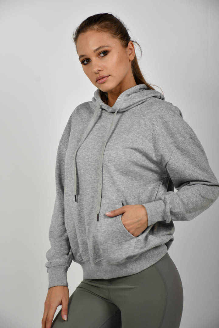 Picture of Hooded Drawstring Pocket Plain Sweatshirt - Porcelain White