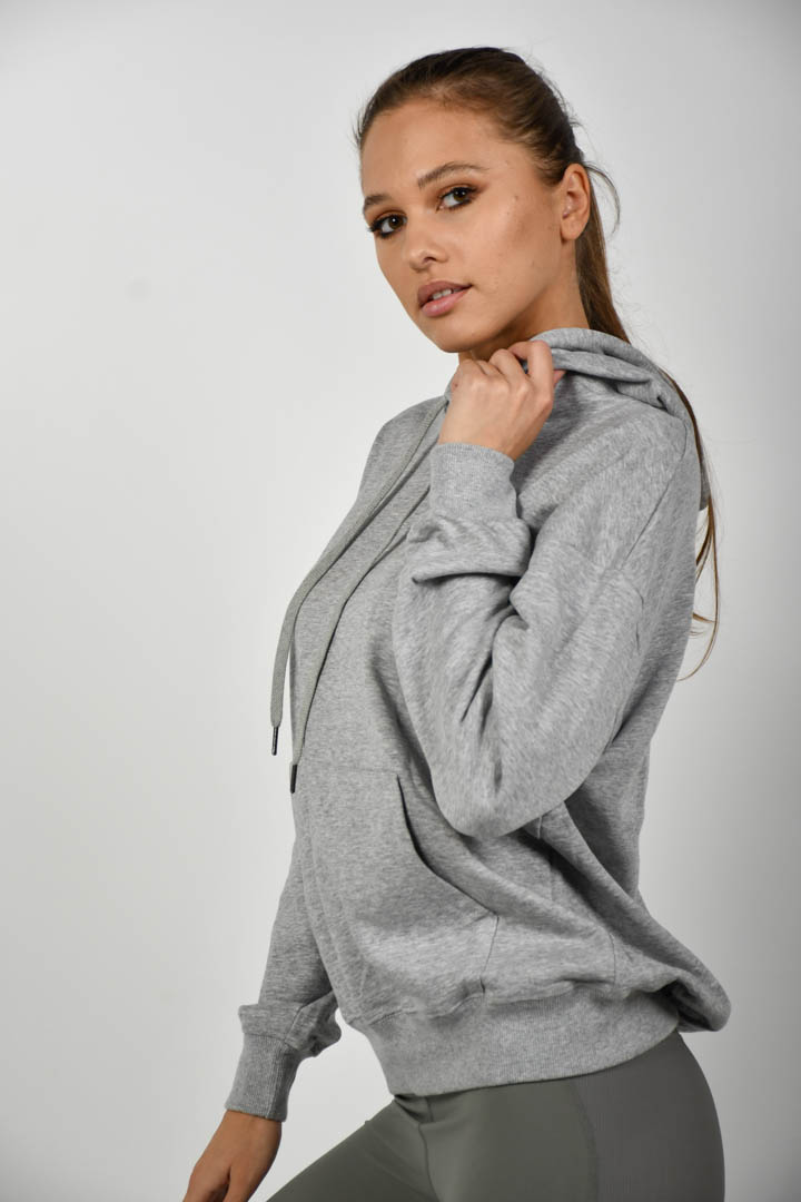 Picture of Hooded Drawstring Pocket Plain Sweatshirt - Porcelain White