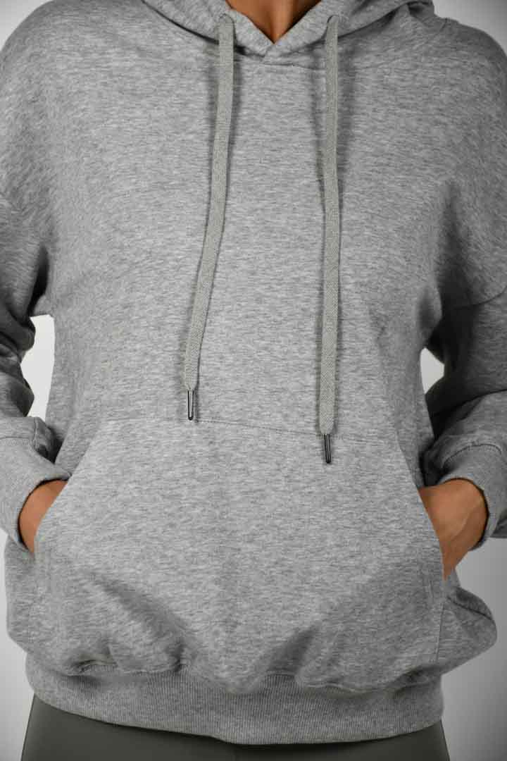 Picture of Hooded Drawstring Pocket Plain Sweatshirt - Porcelain White