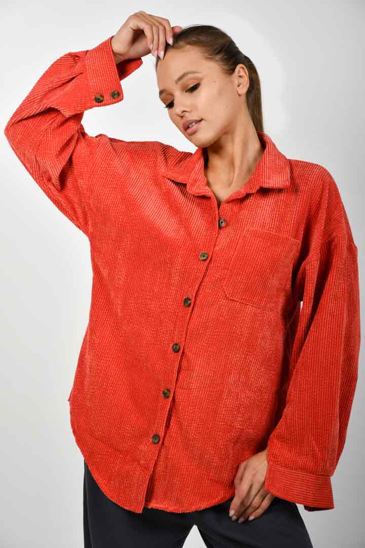 Picture of Dropped Shoulder Front Button Collared Shirt - Geometric Brick Red