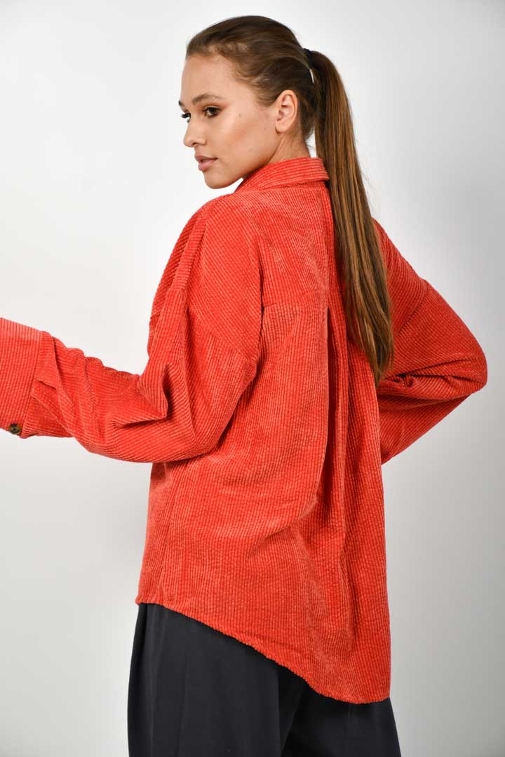 Picture of Dropped Shoulder Front Button Collared Shirt - Geometric Brick Red