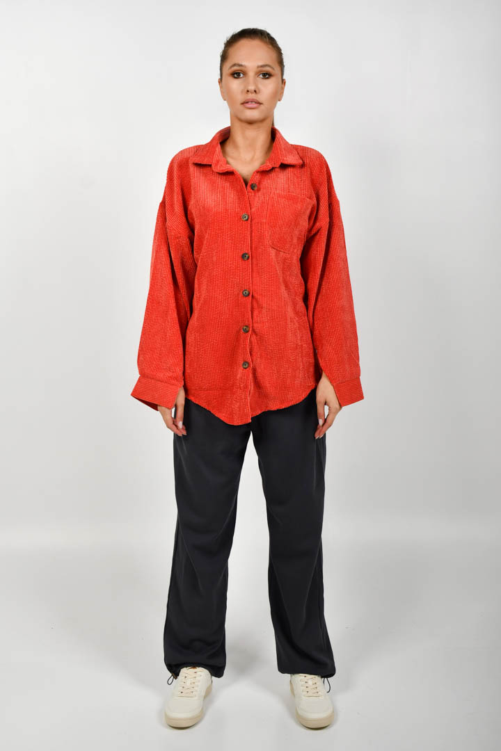 Picture of Dropped Shoulder Front Button Collared Shirt - Geometric Brick Red