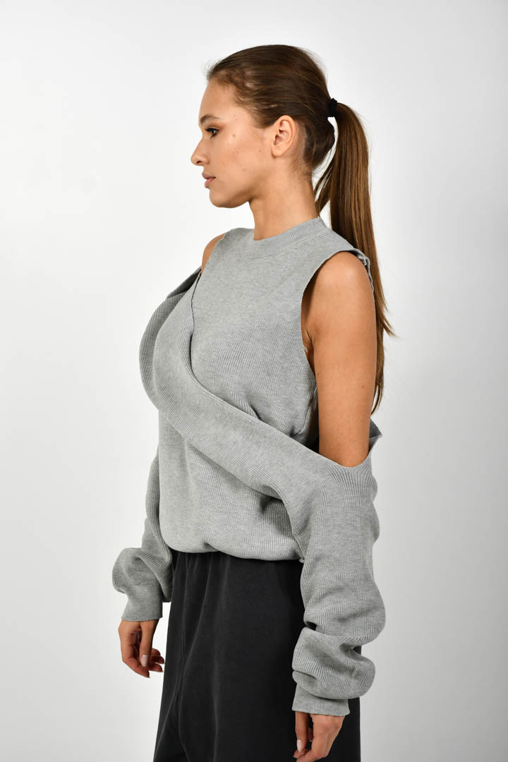 Picture of Cold Shoulder Knitted Sweater-Grey