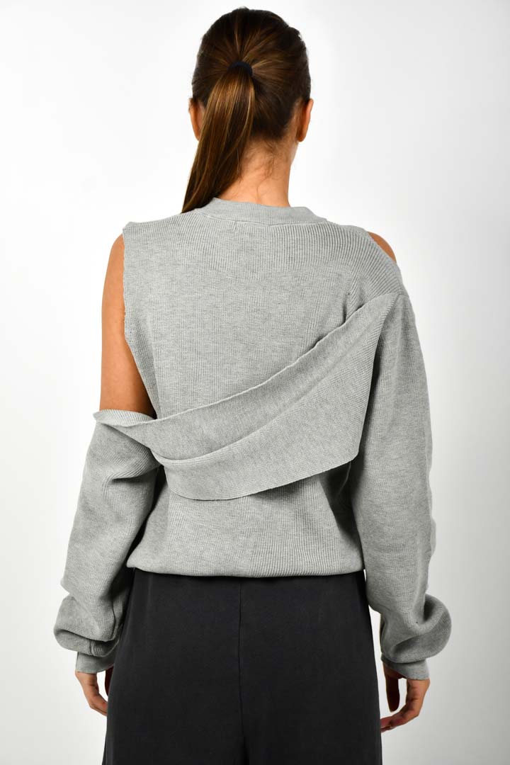 Picture of Cold Shoulder Knitted Sweater-Grey