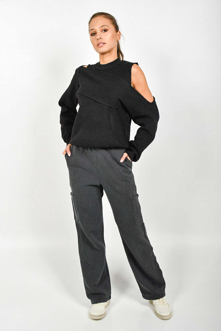 Picture of Cold Shoulder Knitted Sweater-Black
