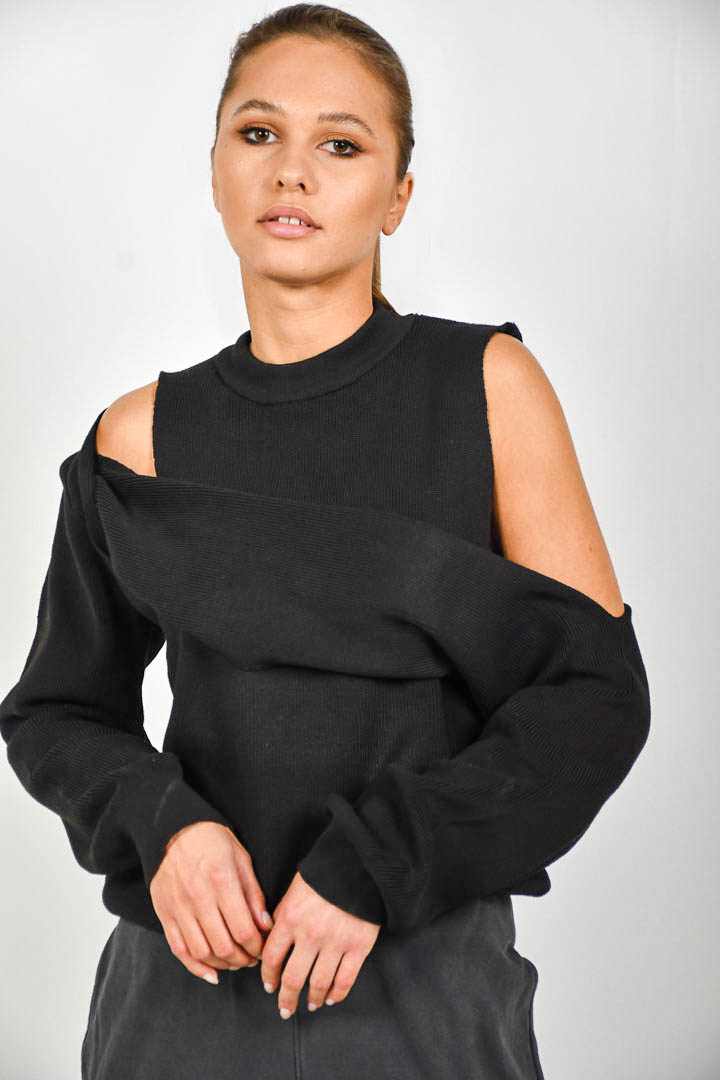 Picture of Cold Shoulder Knitted Sweater-Black