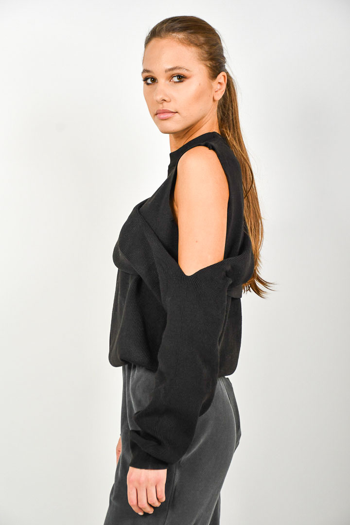 Picture of Cold Shoulder Knitted Sweater-Black