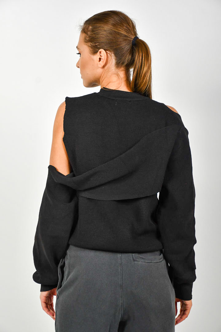 Picture of Cold Shoulder Knitted Sweater-Black